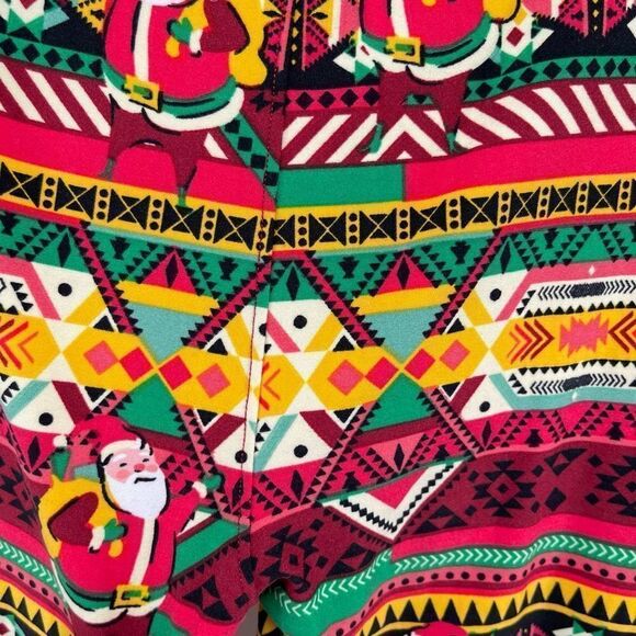 LULAROE Tall & Curvy Santa Claus Aztec Kwanzaa High Rise Christmas Leggings - Picture 8 of 13